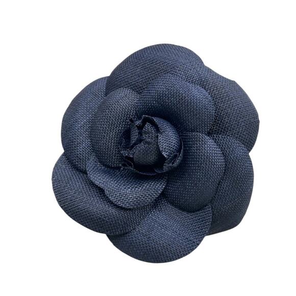 CHANEL Camellia Brooch Corsage Navy Organza W/ Box - Picture 3 of 9